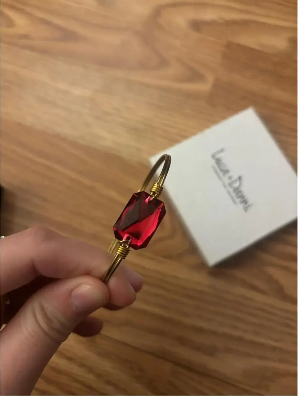 Luca + Danni Dylan Bangle Gold Wire Bracelet with Red Crystal Bead